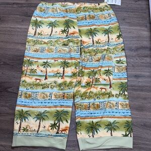 Vintage Tropical Capri Pants XL Elastic Waist Rayon Wide Leg